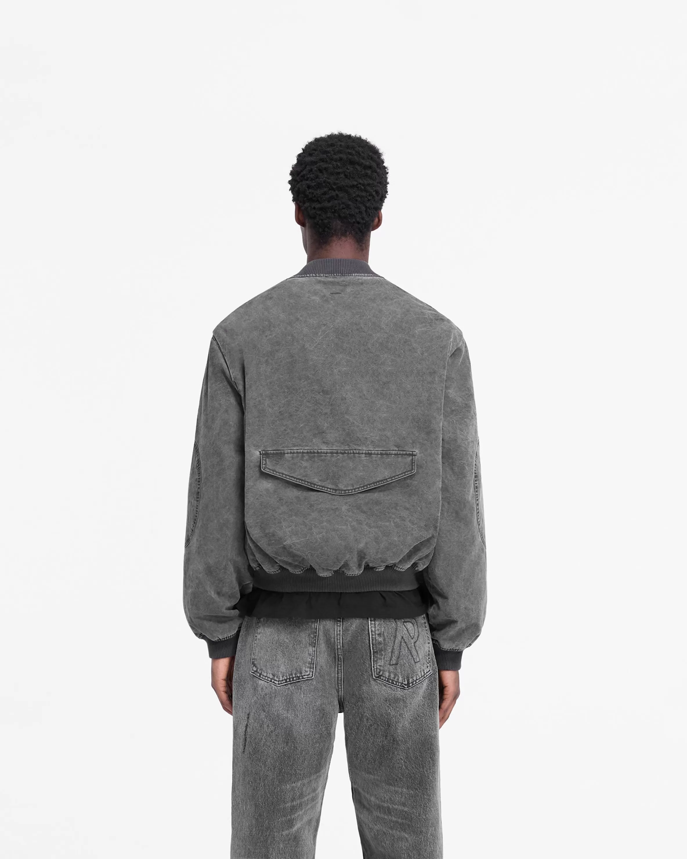 inset_sleeve_bomber__stained_black_4.webp Inset Sleeve Bomber - Stained Black^Represent Shop