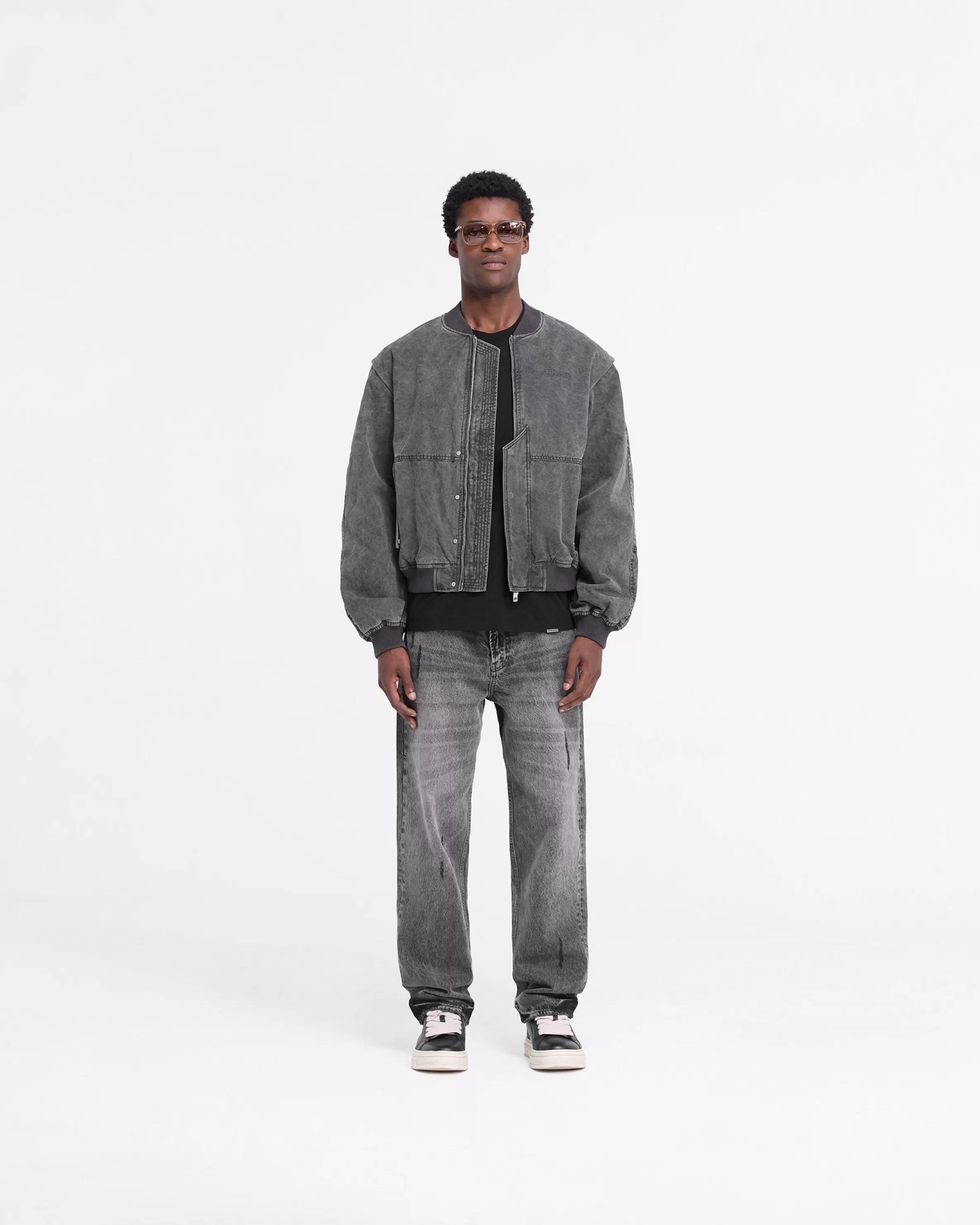 inset_sleeve_bomber__stained_black_5.webp Inset Sleeve Bomber - Stained Black^Represent Shop