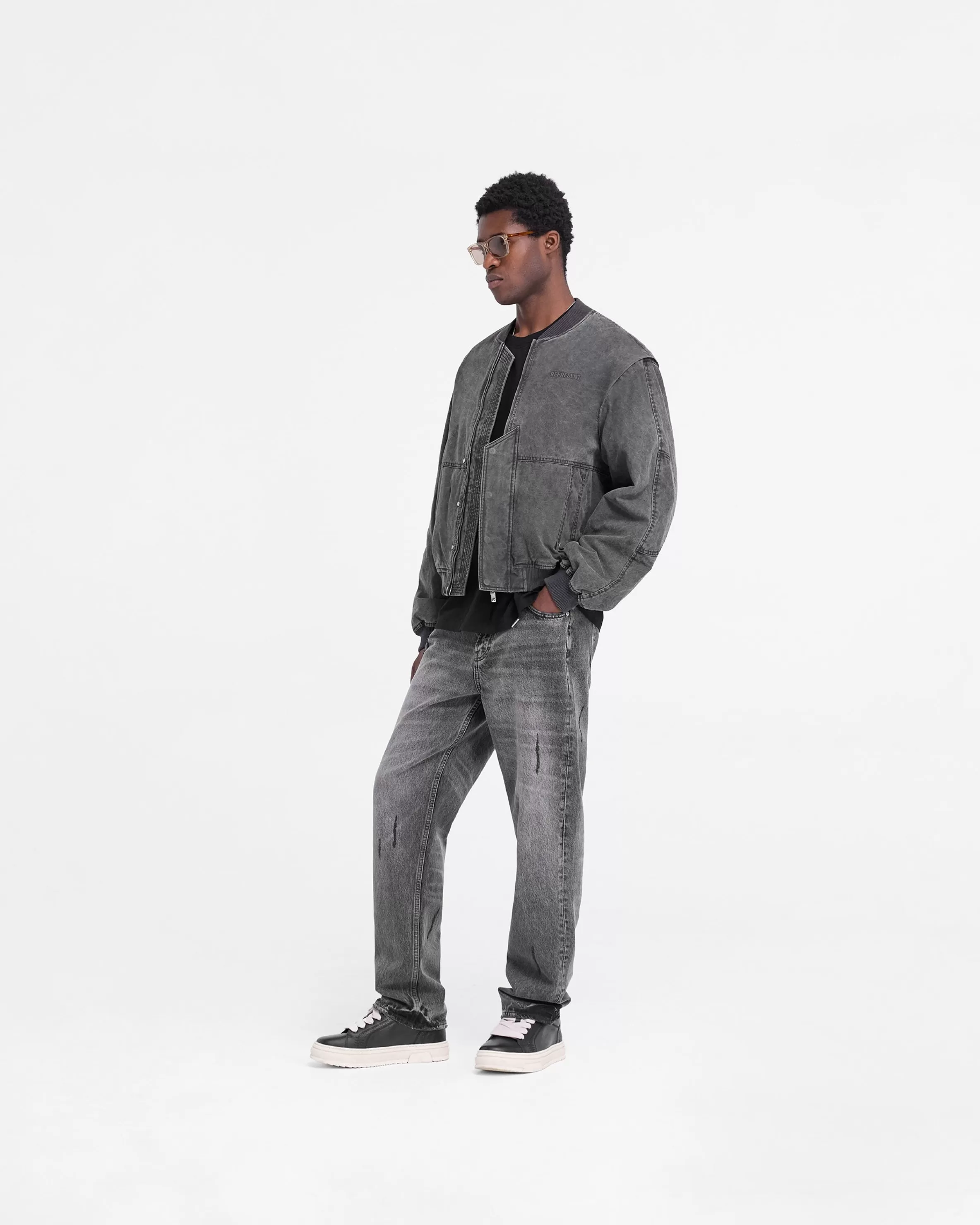 inset_sleeve_bomber__stained_black_6.webp Inset Sleeve Bomber - Stained Black^Represent Shop