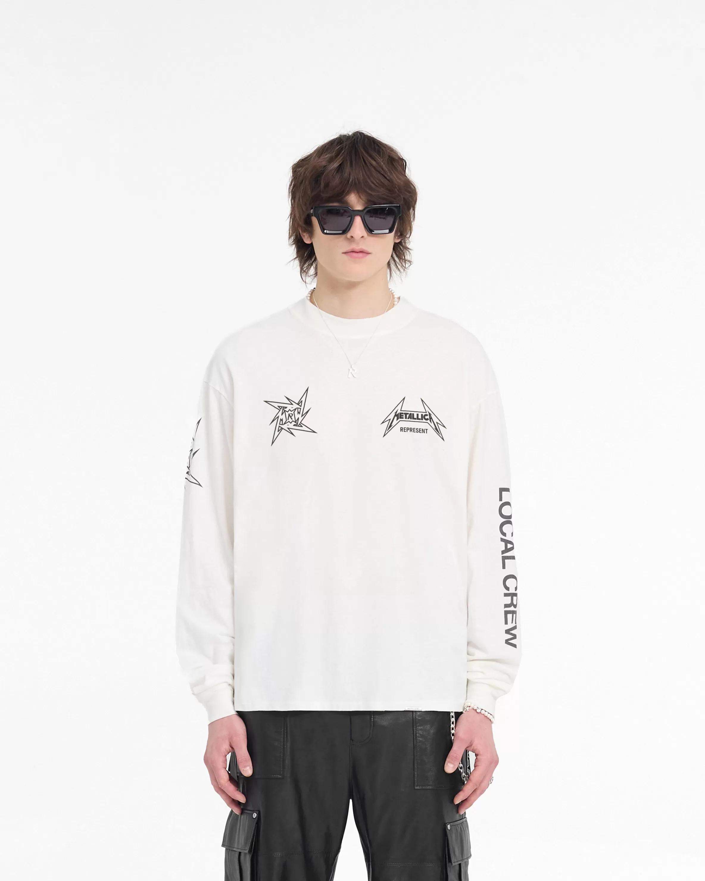 X Metallica™️ Local Crew Long Sleeve T-Shirt - Flat White^Represent Cheap