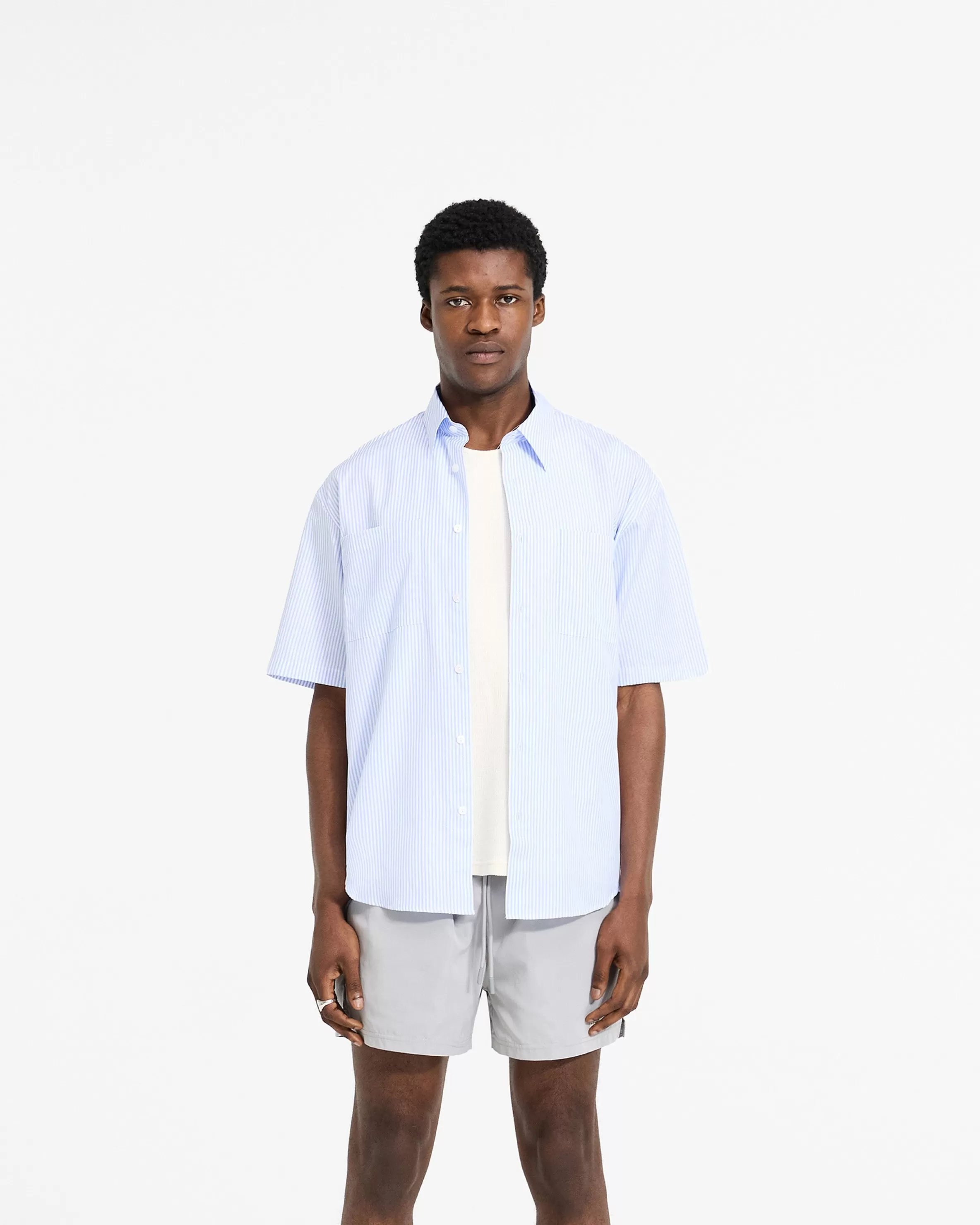short_sleeve_pinstripe_shirt__baby_blue_2.webp Short Sleeve Pinstripe Shirt - Baby Blue^Represent Cheap